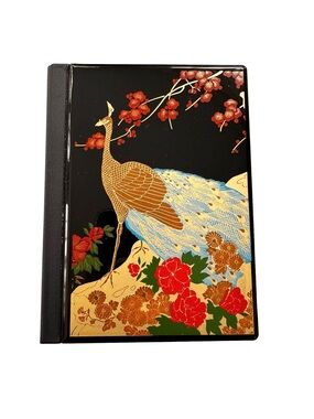 NEW Vintage Japanese Maki-e Lacquerware Address Book Peacock & Cherry Blossoms